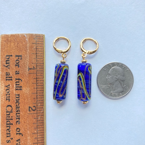 Blue Art Glass Earrings, Handmade, Mod Artisan Murano Glass Earrings - Picture 6 of 7